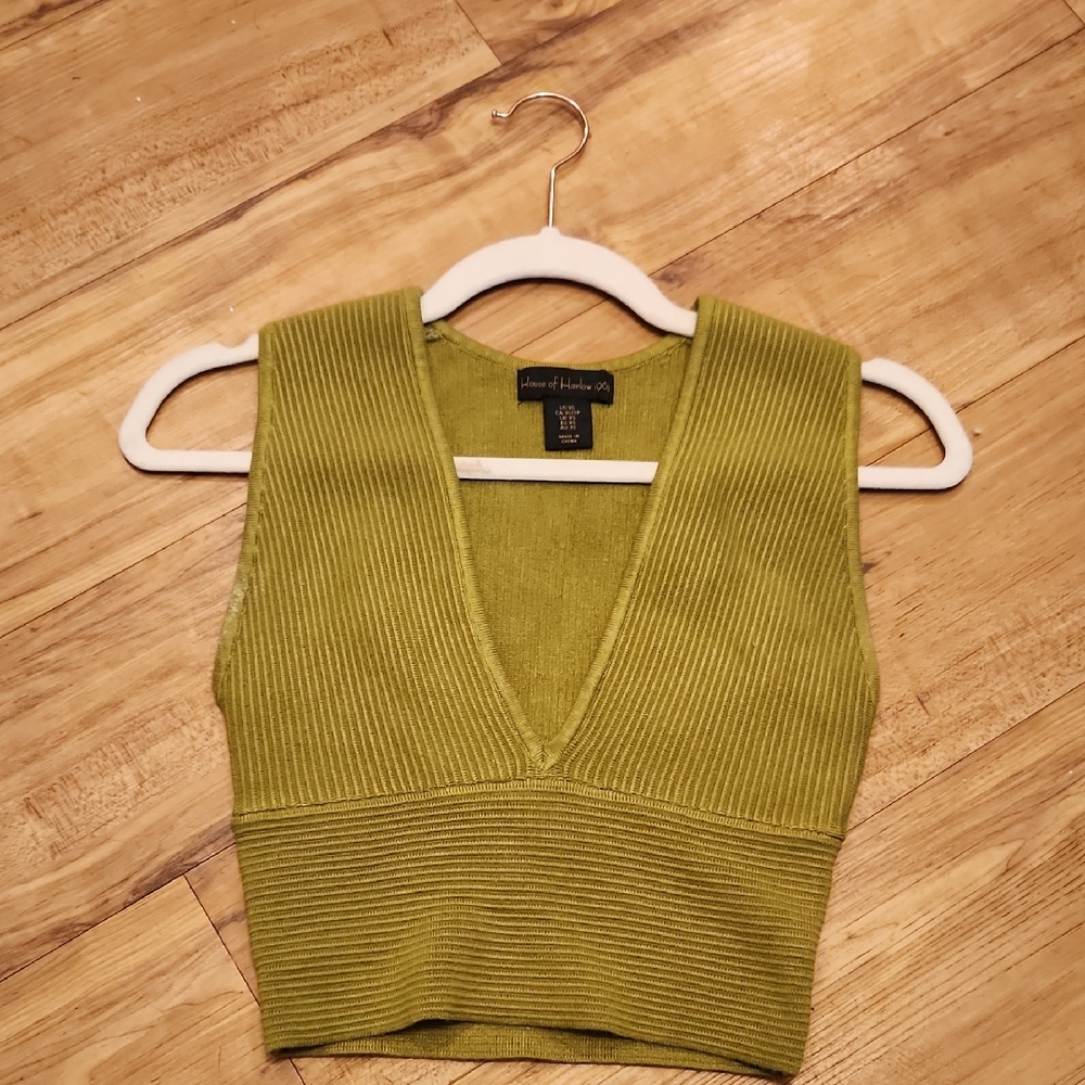 House of Harlow 1960 Green Ribbed Crop Tank Top